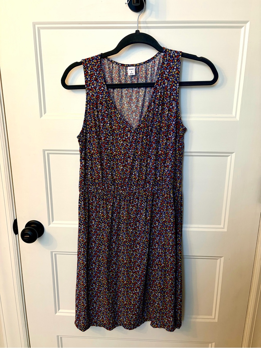 Sleeveless V-Neck Floral Mini Dress - Navy size m